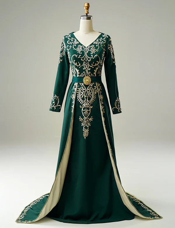 Vert Robe Orientale avec Broderie – Image 3