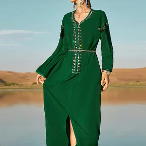 Caftan Abaya Vert à Strass