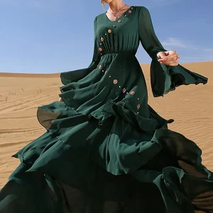 Robe en Mousseline Vert Foncé