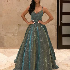 Robe de Soirée Longue à Paillettes Sans Manches