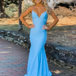 Robe de bal de fin d'année sirène à bretelles spaghetti