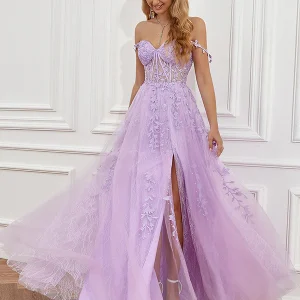 Robe de bal de fin d'année à bretelles spaghetti, marine, avec applications