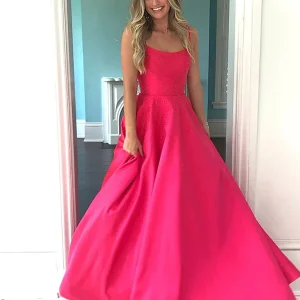 Robe de bal de fin d'année à bretelles en paillettes rose étincelant