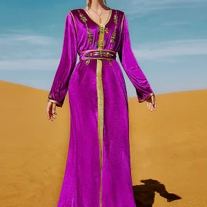 Caftan en Velours Fuchsia à Strass