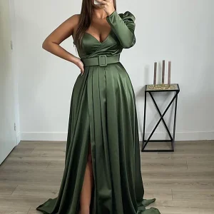 Robe de Soirée Vert Foncé à Une Épaule