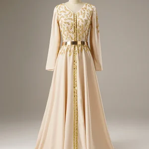 Caftan Marocain avec Perlés de Champagne