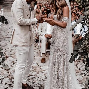 Robe de mariée en dentelle sirène à cœur doux