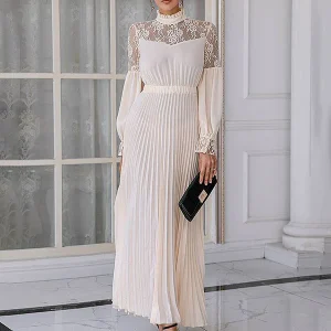 Robe mère à manches longues en dentelle abricot