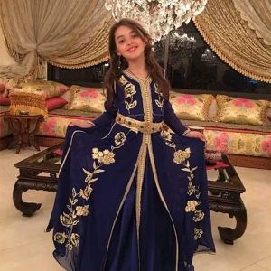 Takchita Mousseline Petite Fille Bleu Marine