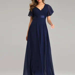 Robe de Soirée en Mousseline à Manches Évasées