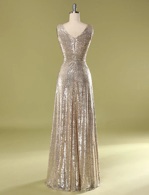 Col V en or Paillettes Promesse Demoiselle d'honneur – Image 3