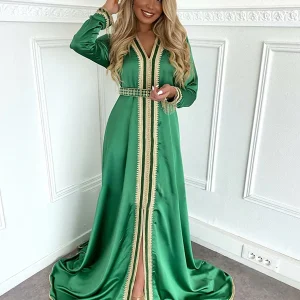 Caftan Marocain Vert Satiné Simple