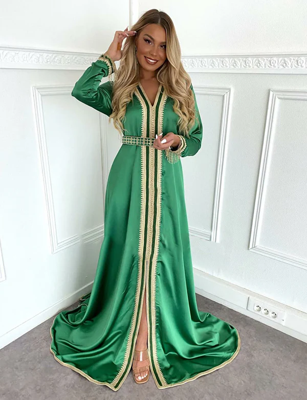 Caftan Marocain Vert Satiné Simple – Image 2