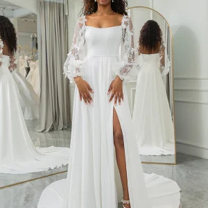 Robe de mariée ivoire sirène papillons avec fente