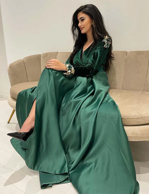 Caftan Marocain en Velours et Satin Vert – Image 4