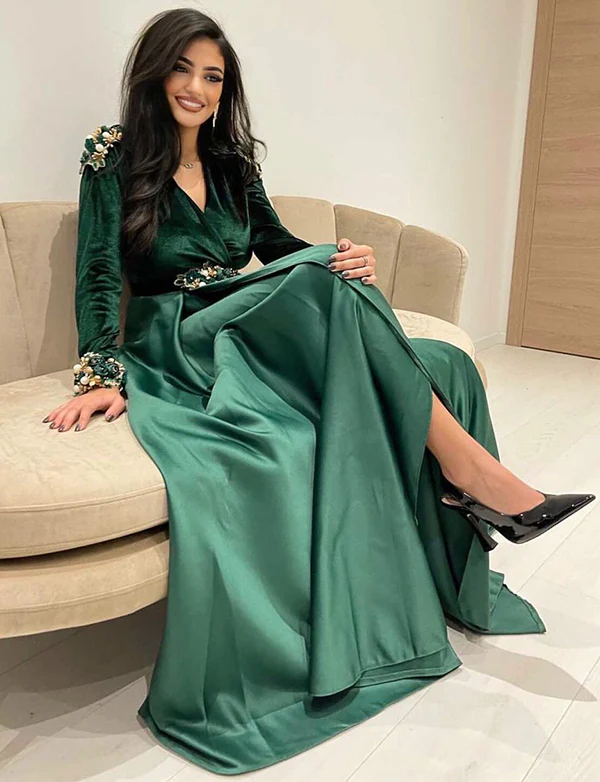 Caftan Marocain en Velours et Satin Vert – Image 3