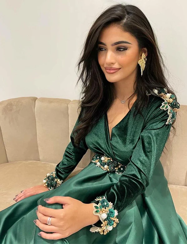 Caftan Marocain en Velours et Satin Vert – Image 5