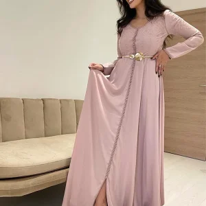 Caftan Marocain Rose avec Broderie