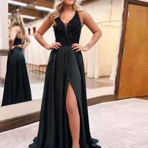 Robe de bal de fin d'année longue et étincelante avec poches