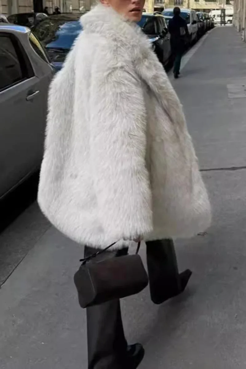 Fausse fourrure grise à manches longues Manteau long ouvert sur le devant – Image 3