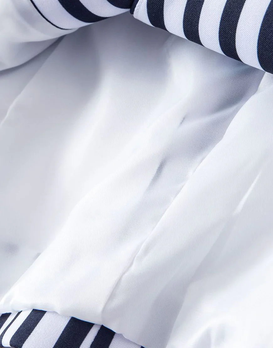 Veste femme taille fine avec revers pointus, à rayures blanches et bleues – Image 6