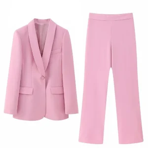 Veste de femme en deux pièces avec revers en écharpe rose et une boucle unique