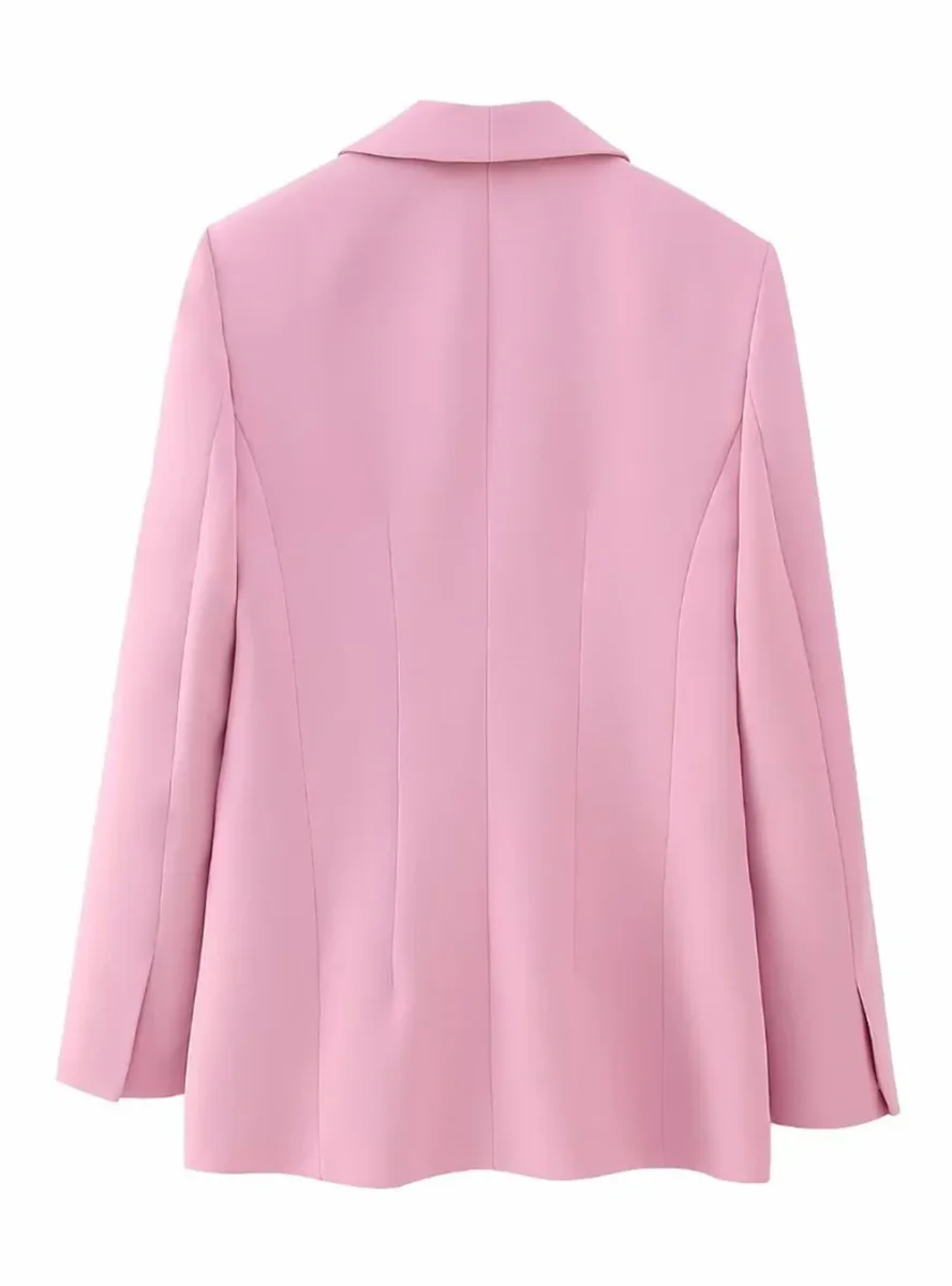 Veste de femme en deux pièces avec revers en écharpe rose et une boucle unique – Image 4