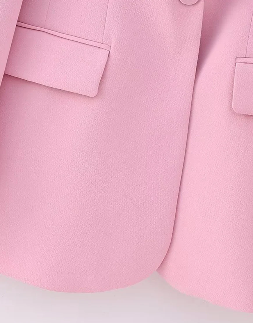 Veste de femme en deux pièces avec revers en écharpe rose et une boucle unique – Image 7