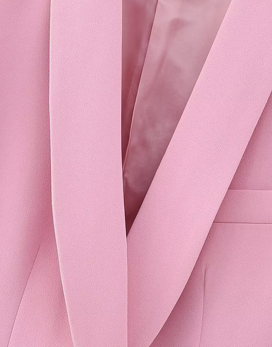 Veste de femme en deux pièces avec revers en écharpe rose et une boucle unique – Image 8