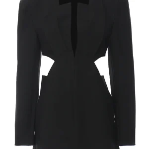 Veste féminine slim fit noire de mode, avec découpe et motifs creux