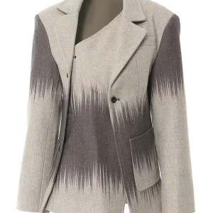 Veste féminine à un rang de boutons, avec col en pointe mordoré gris tendance, en couleurs contrastantes