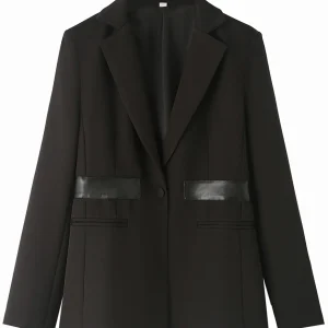 Veste de femme en noir à la mode, avec revers à encoches et une seule boucle