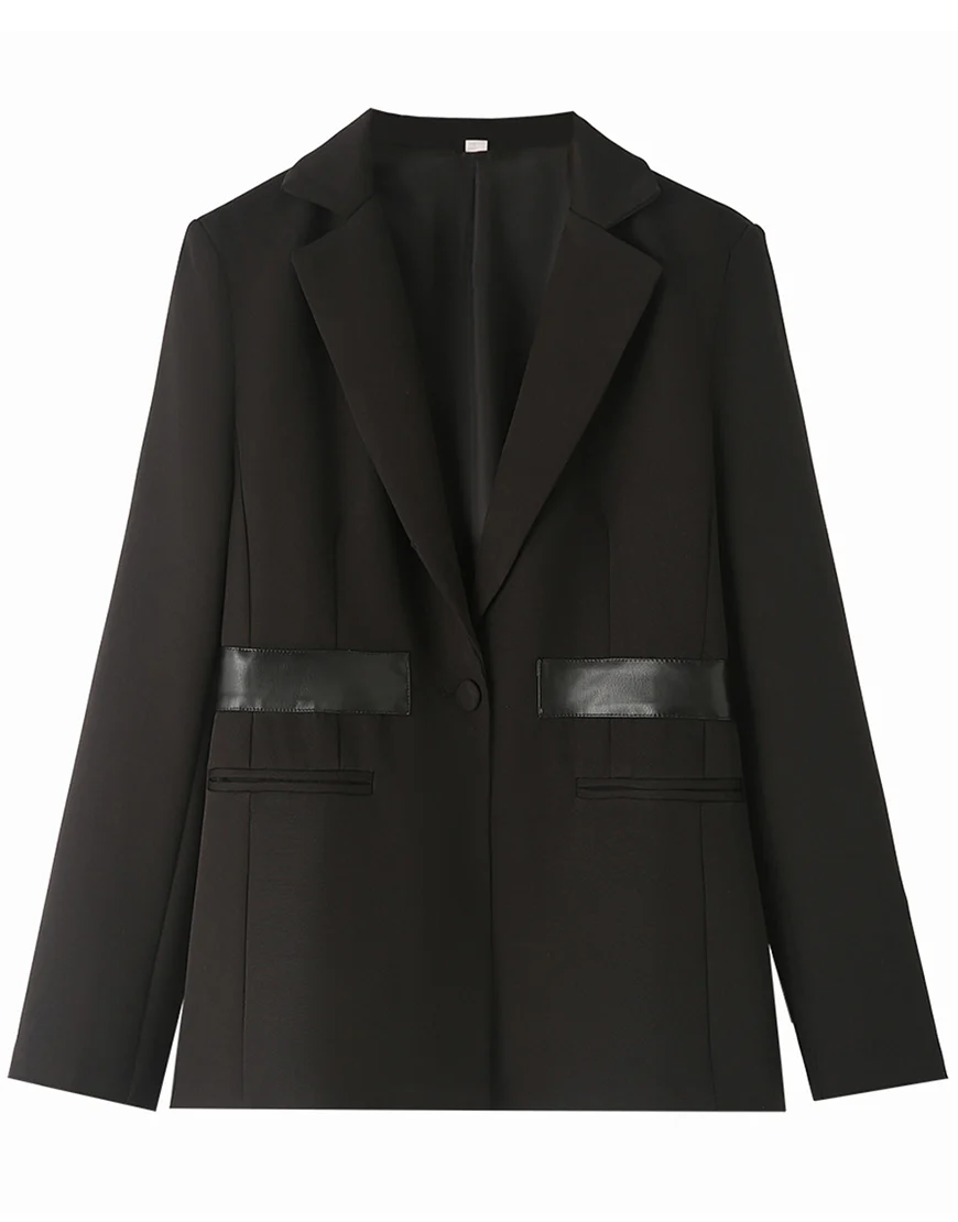 Veste de femme en noir à la mode, avec revers à encoches et une seule boucle – Image 2