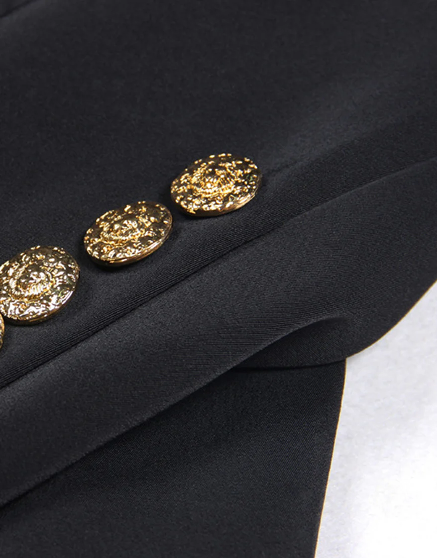 Veste féminine noire en V, à un rang de boutons devant et fermeture éclair sur le dos – Image 6