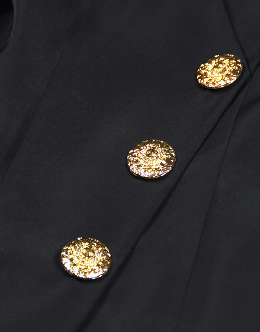 Veste féminine noire en V, à un rang de boutons devant et fermeture éclair sur le dos – Image 7