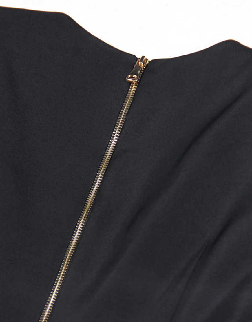 Veste féminine noire en V, à un rang de boutons devant et fermeture éclair sur le dos – Image 5