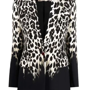 Veste de femme à revers pointus, à une boucle unique, avec motif de léopard noir et blanc