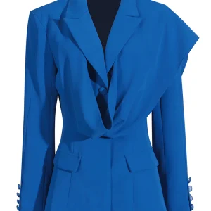 Blazer féminin slim fit à revers pointus, single-breasted, bleu royal