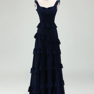 Robe de bal encolure carrée et dos nu en forme de A de la marine