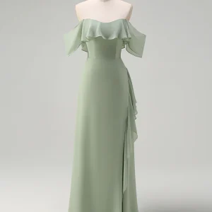 Robe longue de bal en tulle strapless en forme de A vert clair