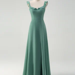 Robe de bal en tulle avec décolleté carré en ligne A d'eucalyptus et dos nu