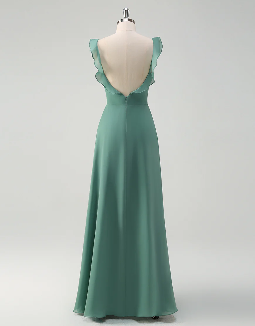 Robe de bal en tulle avec décolleté carré en ligne A d'eucalyptus et dos nu – Image 3