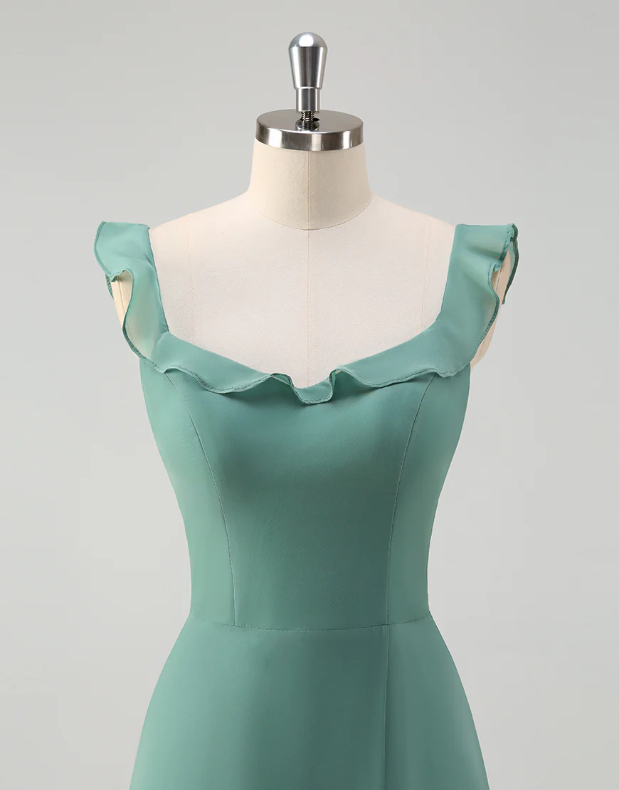 Robe de bal en tulle avec décolleté carré en ligne A d'eucalyptus et dos nu – Image 5