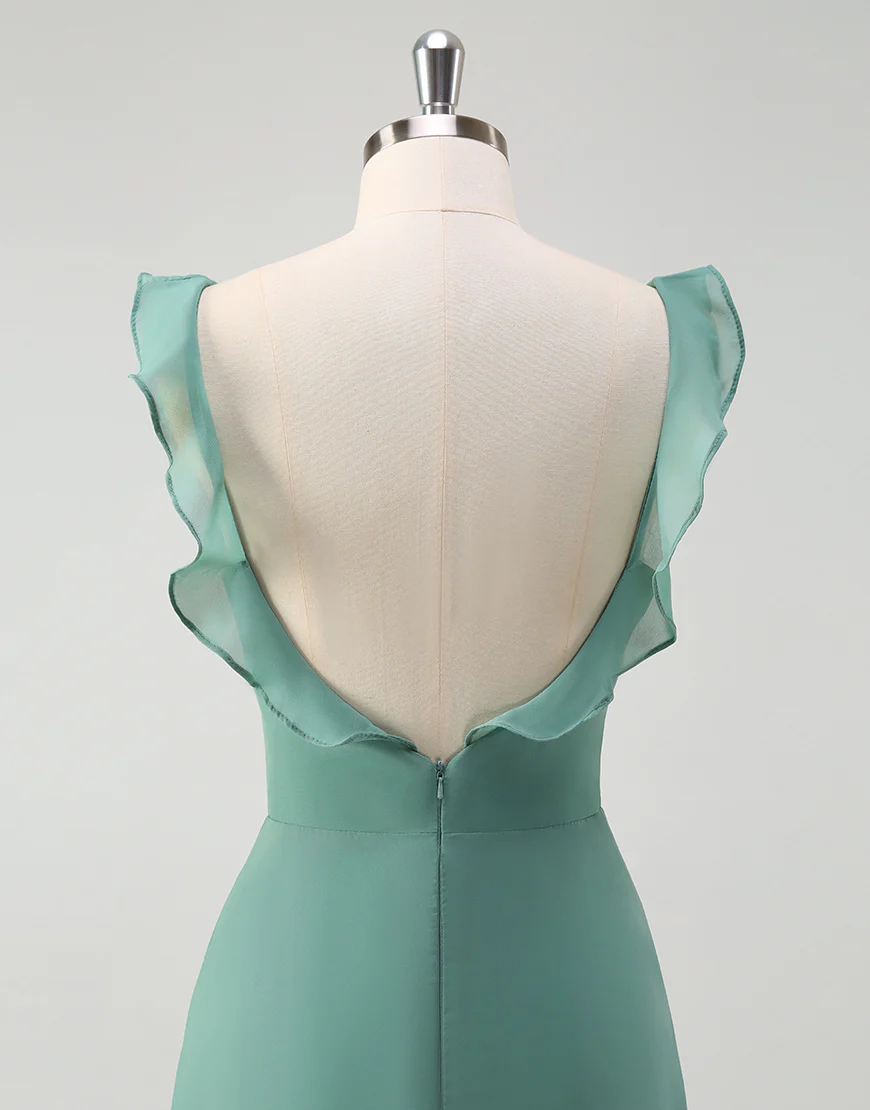 Robe de bal en tulle avec décolleté carré en ligne A d'eucalyptus et dos nu – Image 6