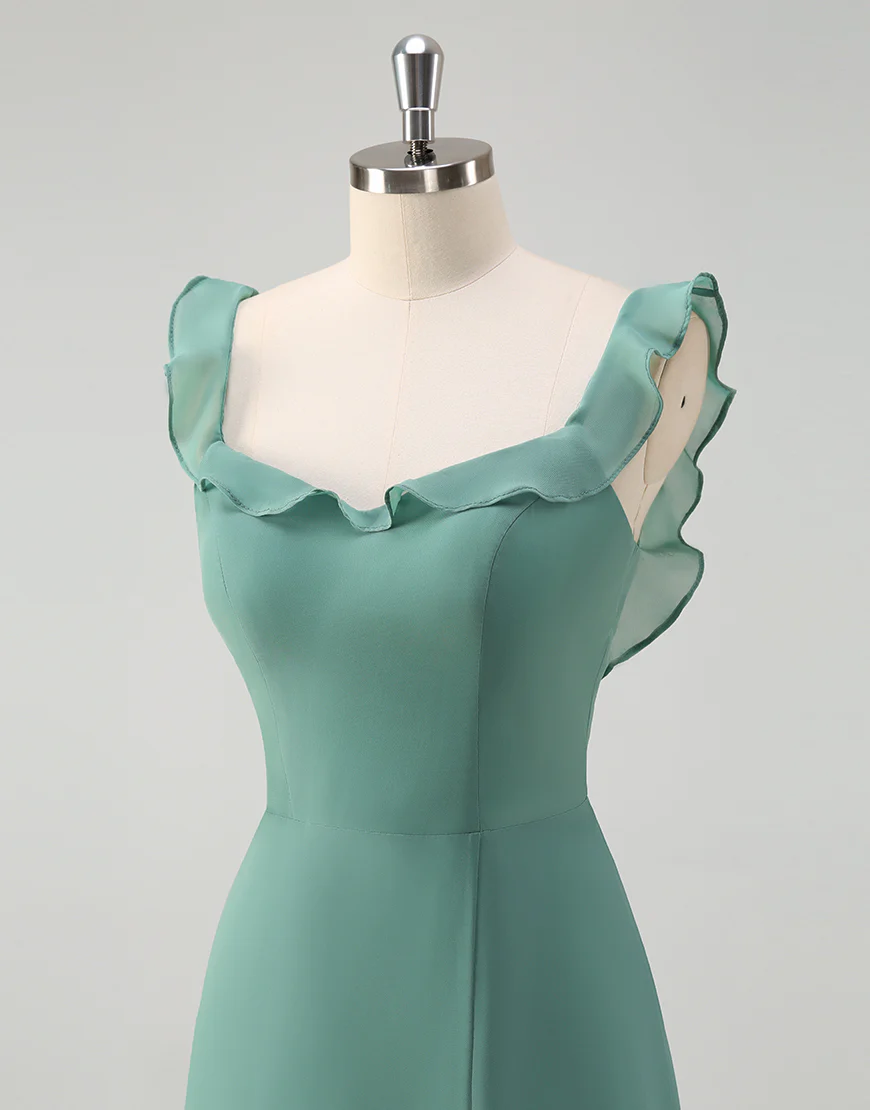 Robe de bal en tulle avec décolleté carré en ligne A d'eucalyptus et dos nu – Image 7