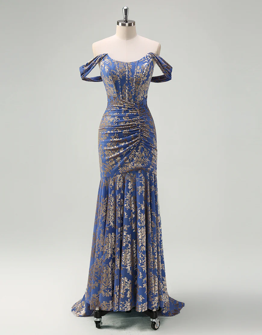 Robe de bal avec application en col bateau mermaid gris-bleu – Image 2