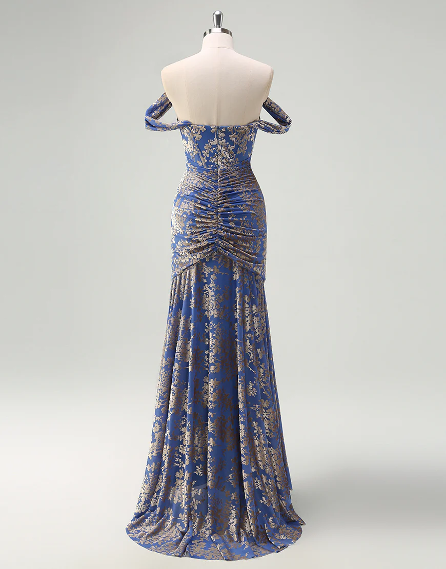 Robe de bal avec application en col bateau mermaid gris-bleu – Image 3