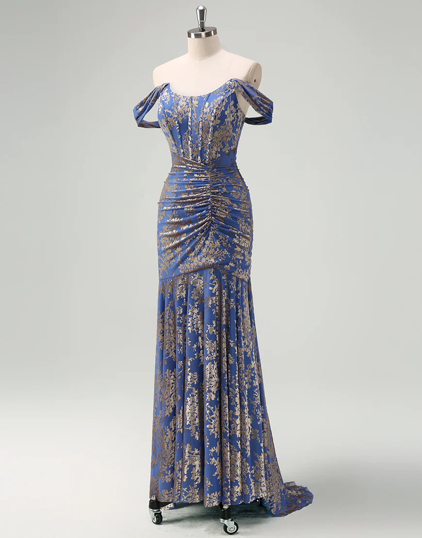 Robe de bal avec application en col bateau mermaid gris-bleu – Image 4