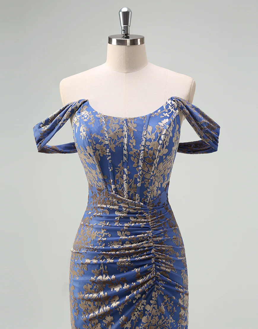 Robe de bal avec application en col bateau mermaid gris-bleu – Image 5