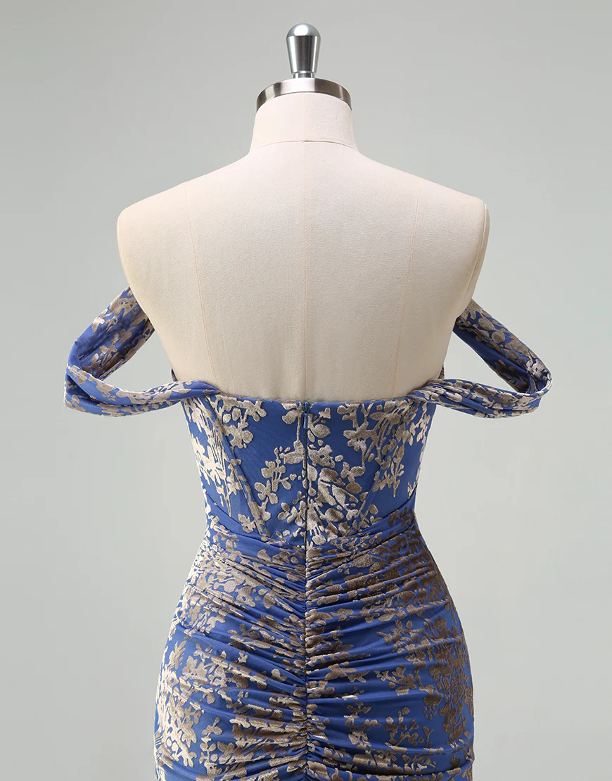 Robe de bal avec application en col bateau mermaid gris-bleu – Image 6